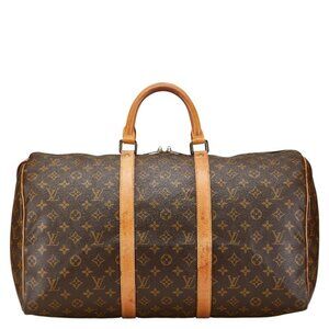 LOUIS VUITTON Brown Monogram Leather Keepall 50 Boston Bag